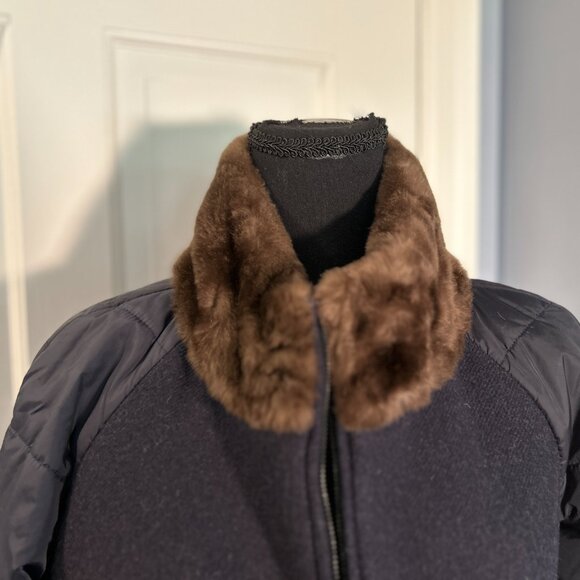 Piazza Sempione Ladies Jacket, Wool, Fur Collar, Quilted Puffer, Size 8, Gray - Picture 1 of 9